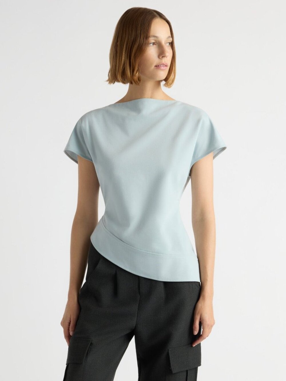 Modern Citizen McKenna Sculpted Asymmetric-Hem Blouse Size XLMisty Teal / XL